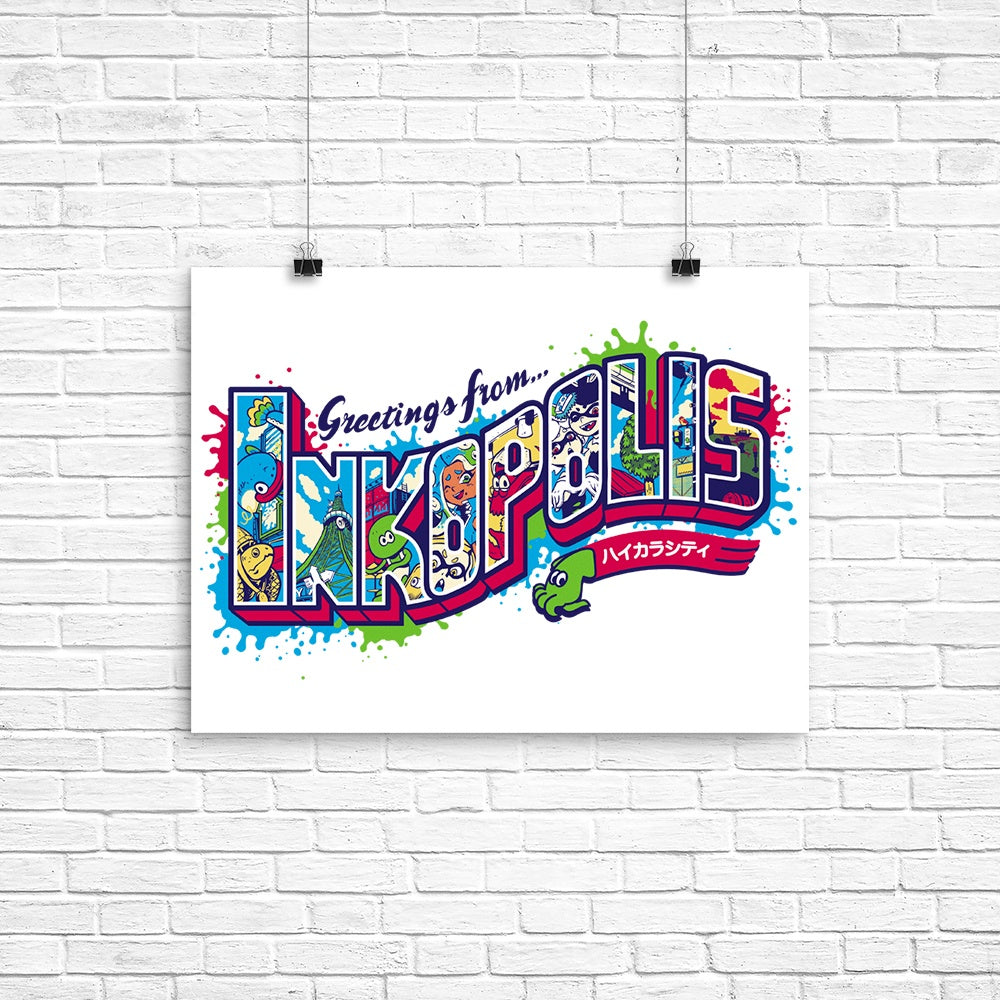 Greetings From Inkopolis Poster - Adult & Kids T-Shirts, Sweatshirts & Hoodies apparel design preview 1