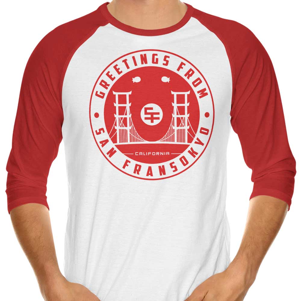 Greetings from San Fransokyo 3/4 Sleeve Raglan - Adult & Kids T-Shirts, Sweatshirts & Hoodies apparel design preview 1