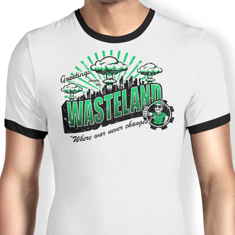 Greetings from the Wasteland Ringer - Adult & Kids T-Shirts, Sweatshirts & Hoodies apparel design preview 1