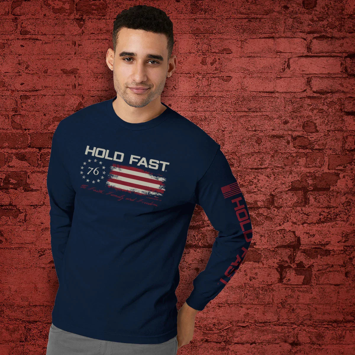 Hold Fast 76 USA Flag Christian - Adult & Kids T-Shirts, Sweatshirts & Hoodies apparel design preview 1