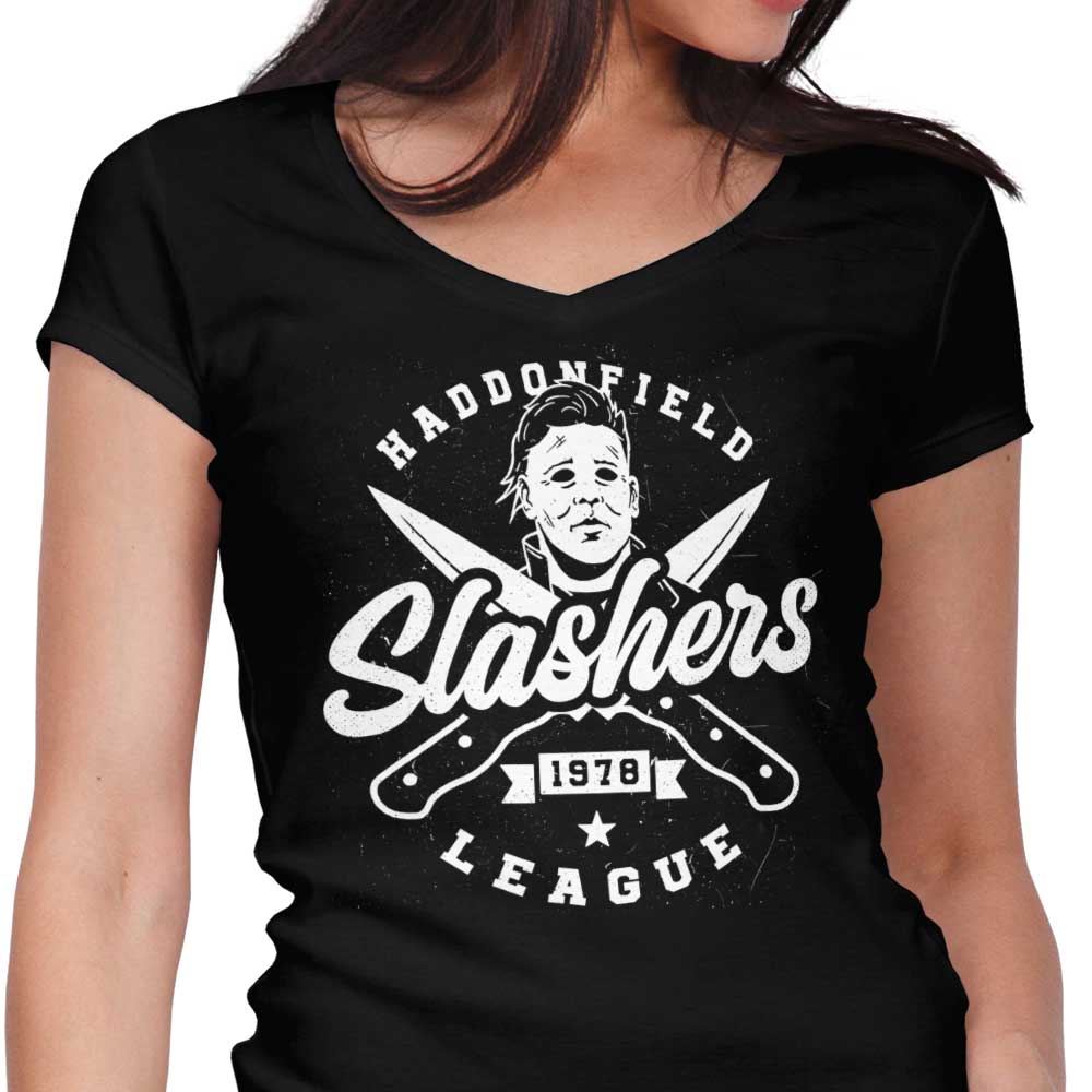 Haddonfield Slashers Women's V-Neck - Adult & Kids T-Shirts, Sweatshirts & Hoodies apparel design preview 1