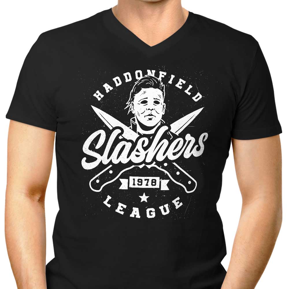 Haddonfield Slashers Men's V-Neck - Adult & Kids T-Shirts, Sweatshirts & Hoodies apparel design preview 1