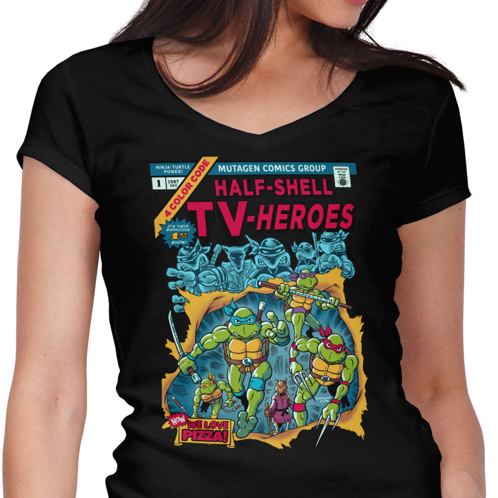 Half-Shell Heroes Women's V-Neck - Adult & Kids T-Shirts, Sweatshirts & Hoodies apparel design preview 1