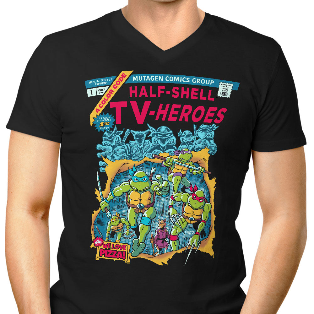 Half-Shell Heroes Men's V-Neck - Adult & Kids T-Shirts, Sweatshirts & Hoodies apparel design preview 1