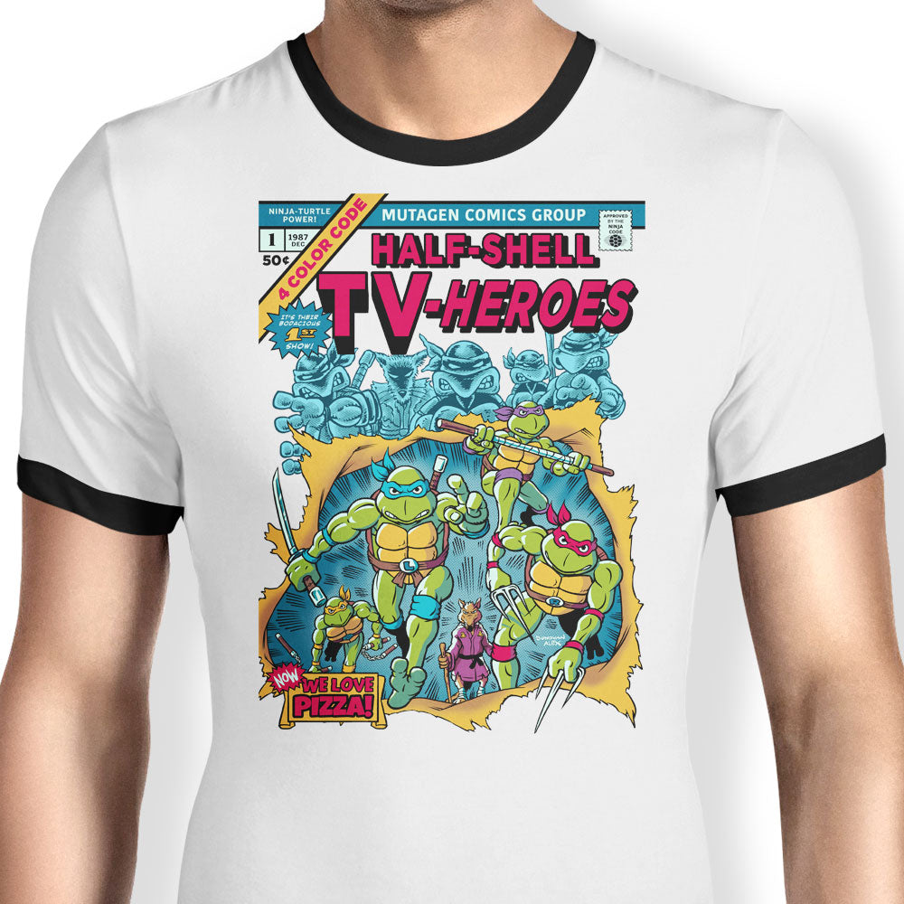 Half-Shell Heroes Ringer - Adult & Kids T-Shirts, Sweatshirts & Hoodies apparel design preview 1