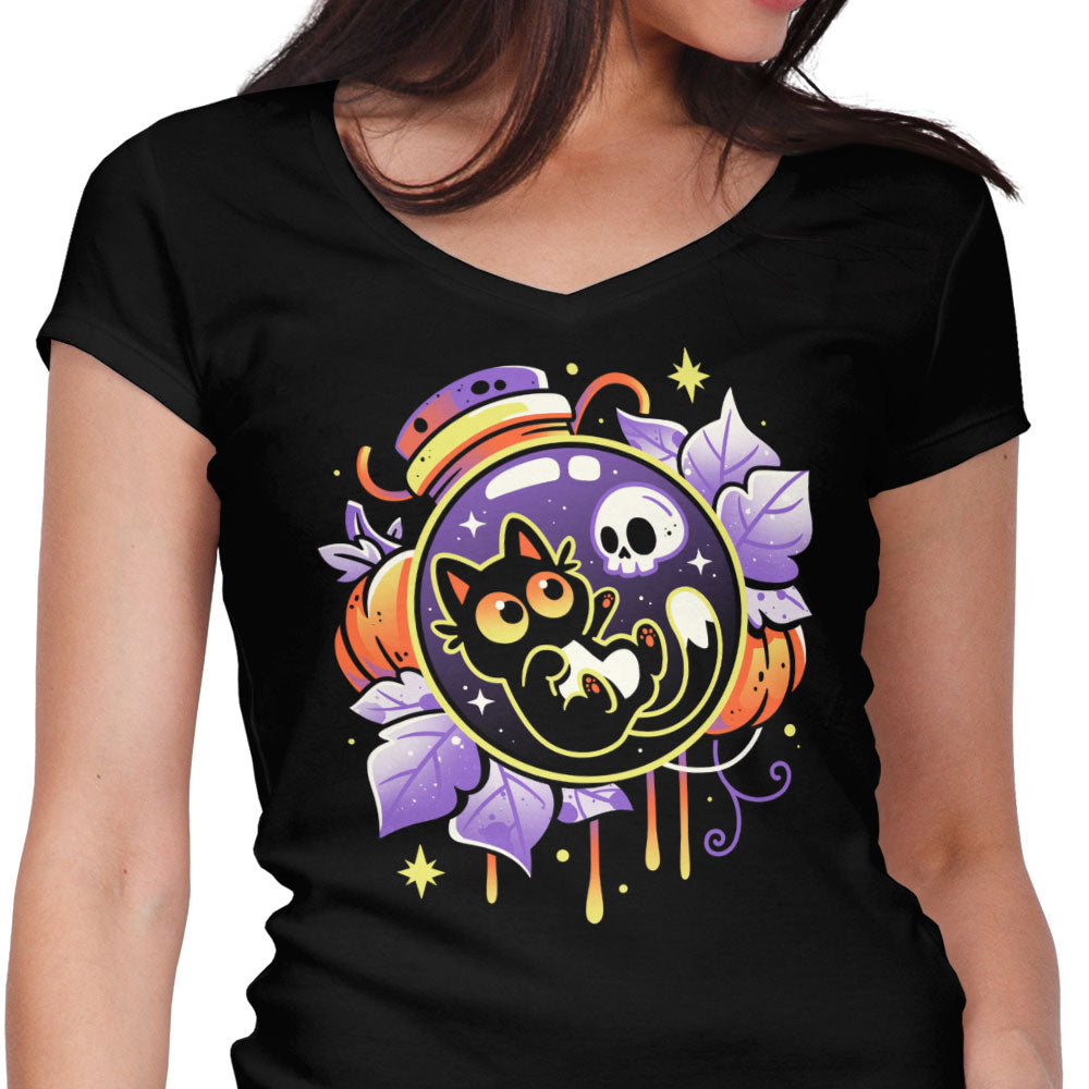 Halloween Bottled Kitten Women's V-Neck - Adult & Kids T-Shirts, Sweatshirts & Hoodies apparel design preview 1