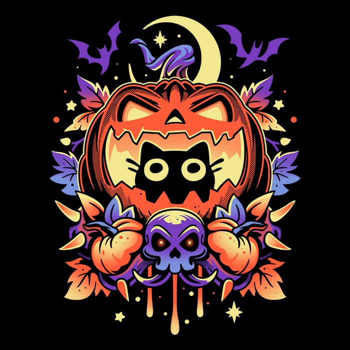 Halloween Cat Coasters - Adult & Kids T-Shirts, Sweatshirts & Hoodies apparel design preview 1