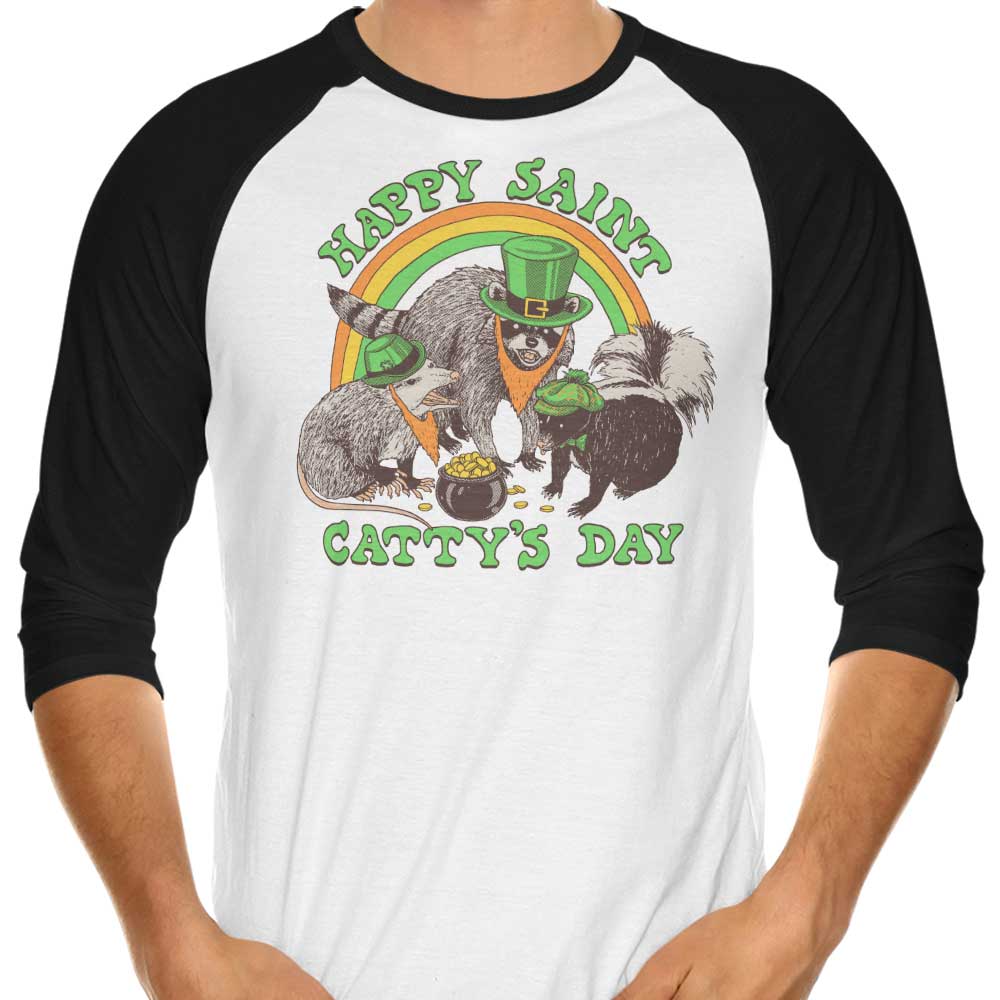 Happy Saint Catty's Day 3/4 Sleeve Raglan - Adult & Kids T-Shirts, Sweatshirts & Hoodies apparel design preview 1
