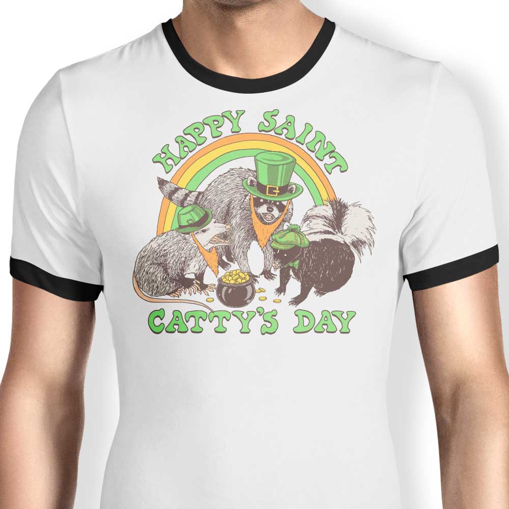 Happy Saint Catty's Day Ringer - Adult & Kids T-Shirts, Sweatshirts & Hoodies apparel design preview 1