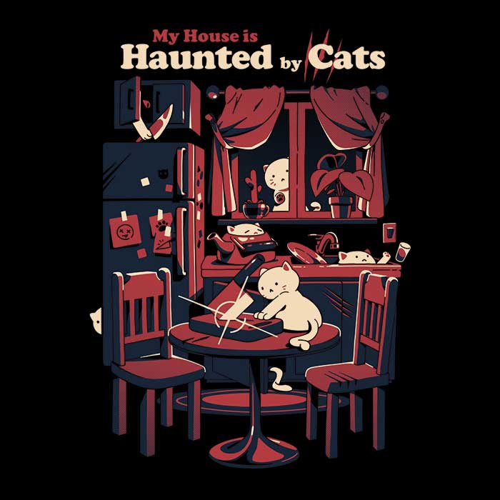 Haunted by Cats - Adult & Kids T-Shirts, Sweatshirts & Hoodies apparel design preview 2