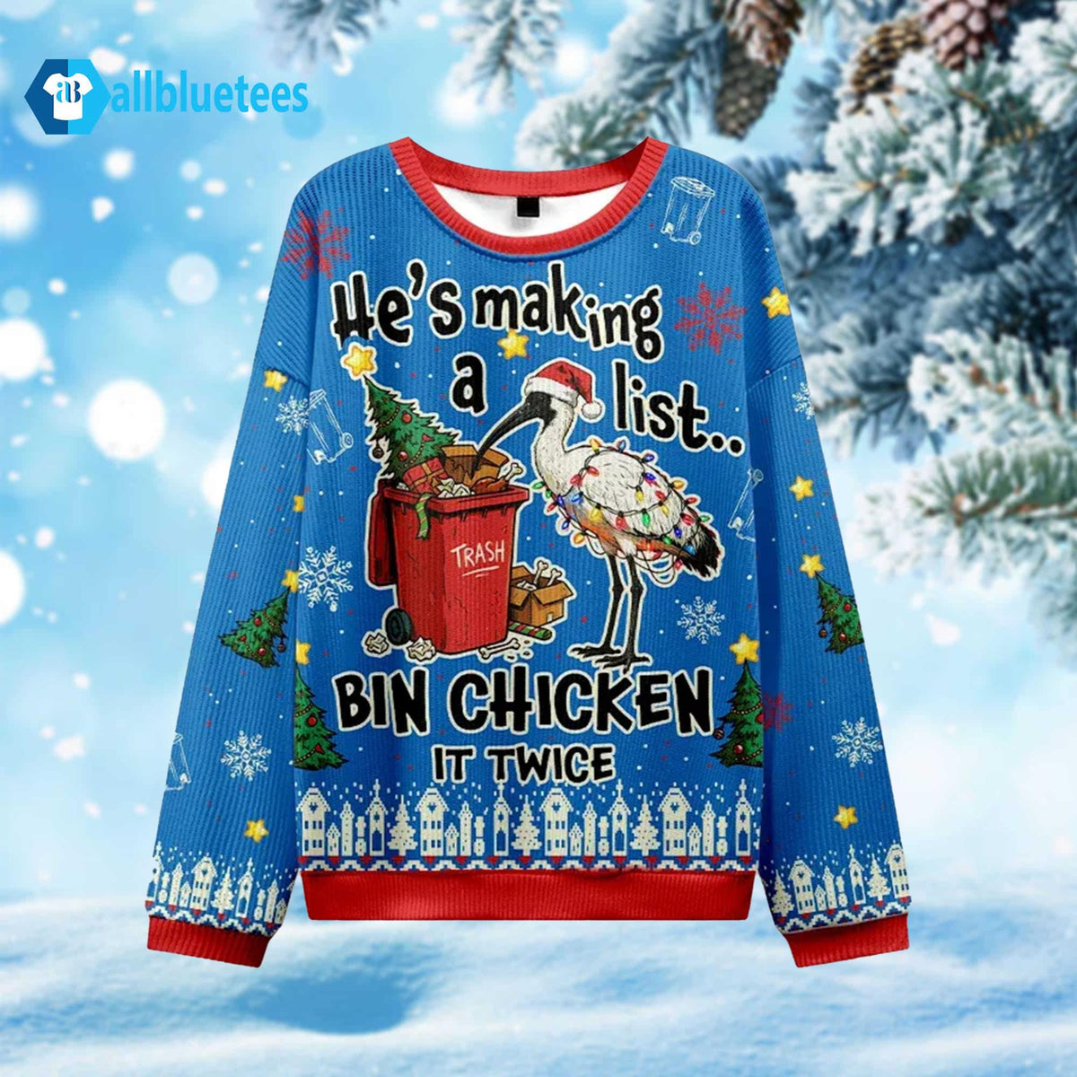 He’s Making A List Bin Chicken It Twice Ugly Christmas Sweater product image