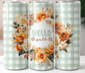 Hello Fall Gingham Plaid flowers 20 oz Skinny Tumbler - Adult & Kids T-Shirts, Sweatshirts & Hoodies apparel design preview 1
