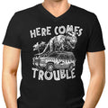 Here Comes Trouble Men's V-Neck - Adult & Kids T-Shirts, Sweatshirts & Hoodies apparel design preview 1