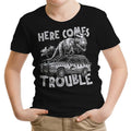 Here Comes Trouble Youth Apparel - Adult & Kids T-Shirts, Sweatshirts & Hoodies apparel design preview 1