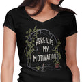 Here Lies My Motivation Women's V-Neck - Adult & Kids T-Shirts, Sweatshirts & Hoodies apparel design preview 1
