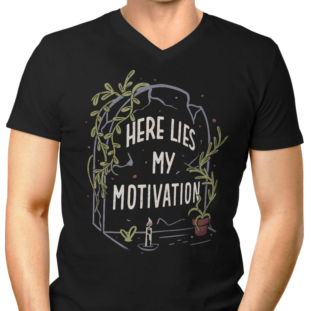 Here Lies My Motivation Men's V-Neck - Adult & Kids T-Shirts, Sweatshirts & Hoodies apparel design preview 1
