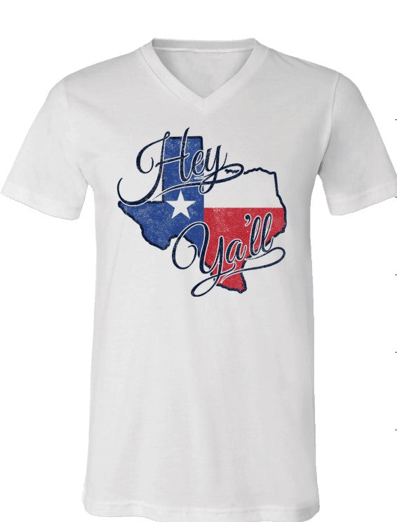 Sassy Frass Hey Y'all Texas State V-Neck Canvas - Adult & Kids T-Shirts, Sweatshirts & Hoodies apparel design preview 2