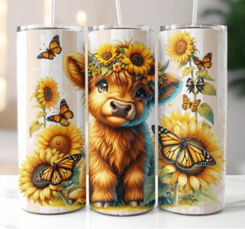 Highland Cow and Sunflowers 20 oz Skinny Tumbler Cup - Adult & Kids T-Shirts, Sweatshirts & Hoodies apparel design preview 1
