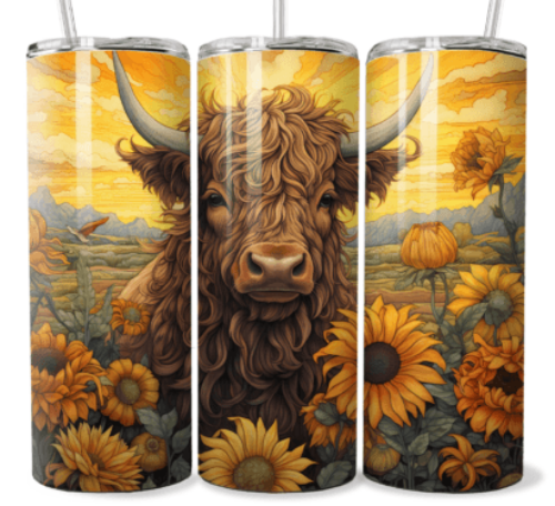 Sunflower Highland Cow 20 oz Skinny Tumbler Cup With - Adult & Kids T-Shirts, Sweatshirts & Hoodies apparel design preview 1