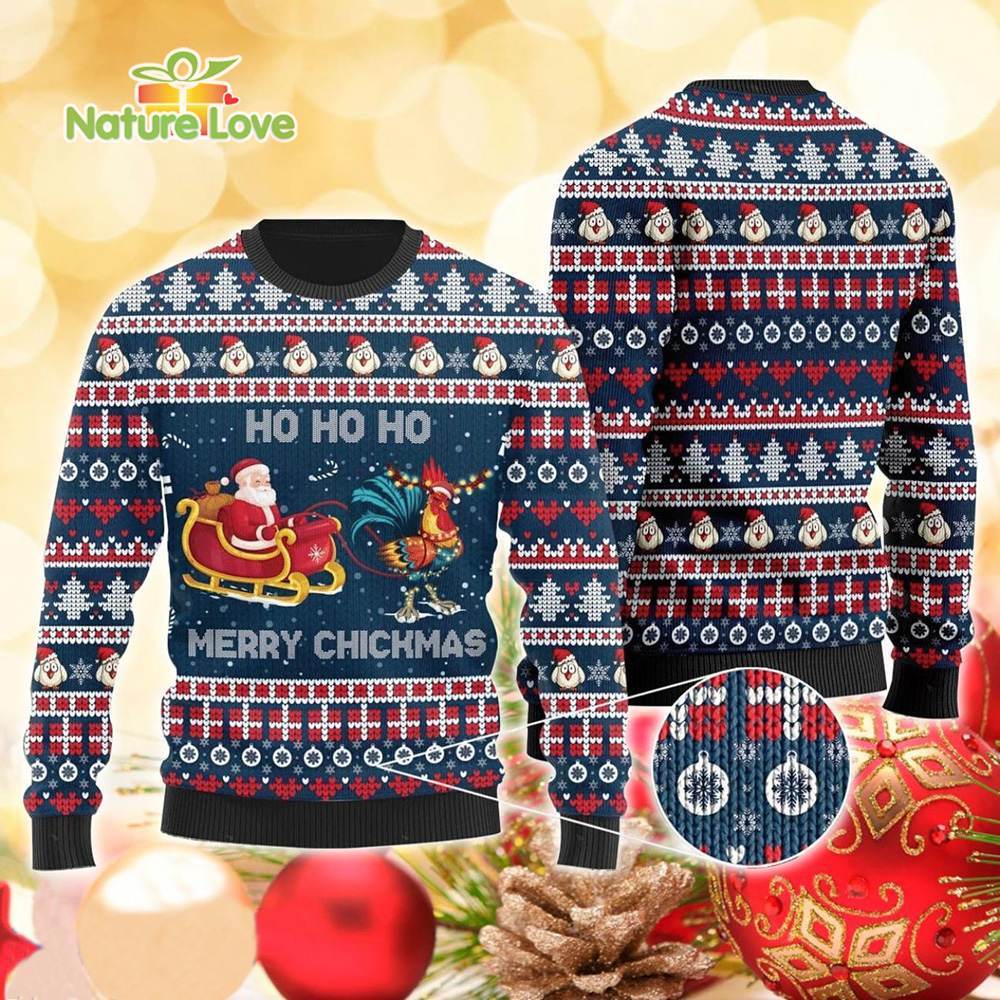 Ho Ho Ho Merry Chickmas Santa Sweater 3D Ugly Christmas Shirt product image