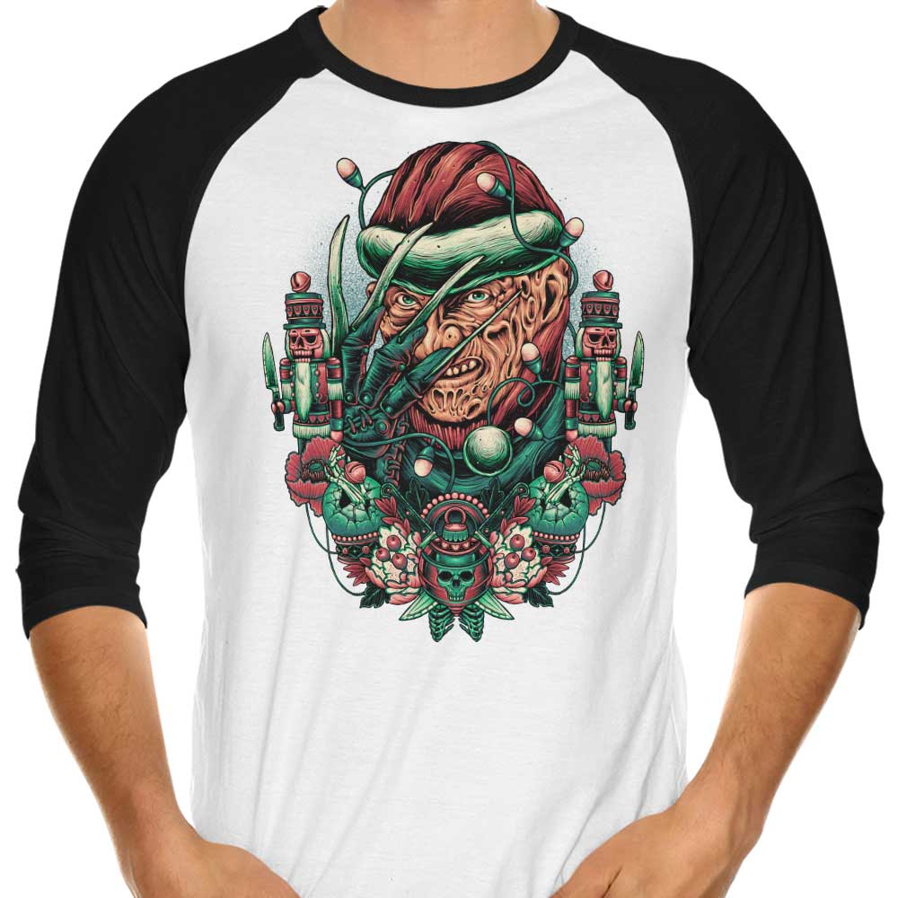 Holidays at Elm Street 3/4 Sleeve Raglan - Adult & Kids T-Shirts, Sweatshirts & Hoodies apparel design preview 1