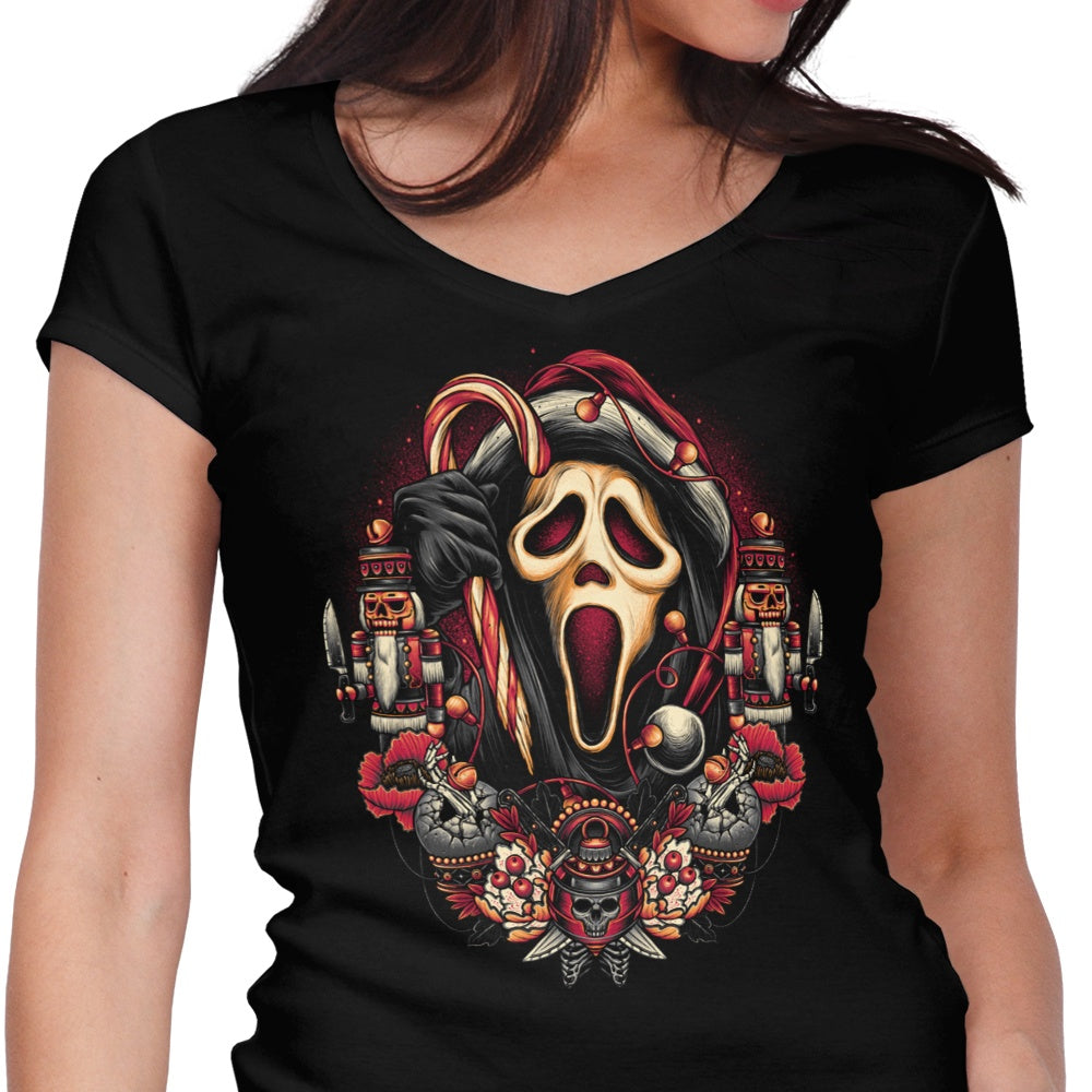 Holidays at Woodsboro Women's V-Neck - Adult & Kids T-Shirts, Sweatshirts & Hoodies apparel design preview 1