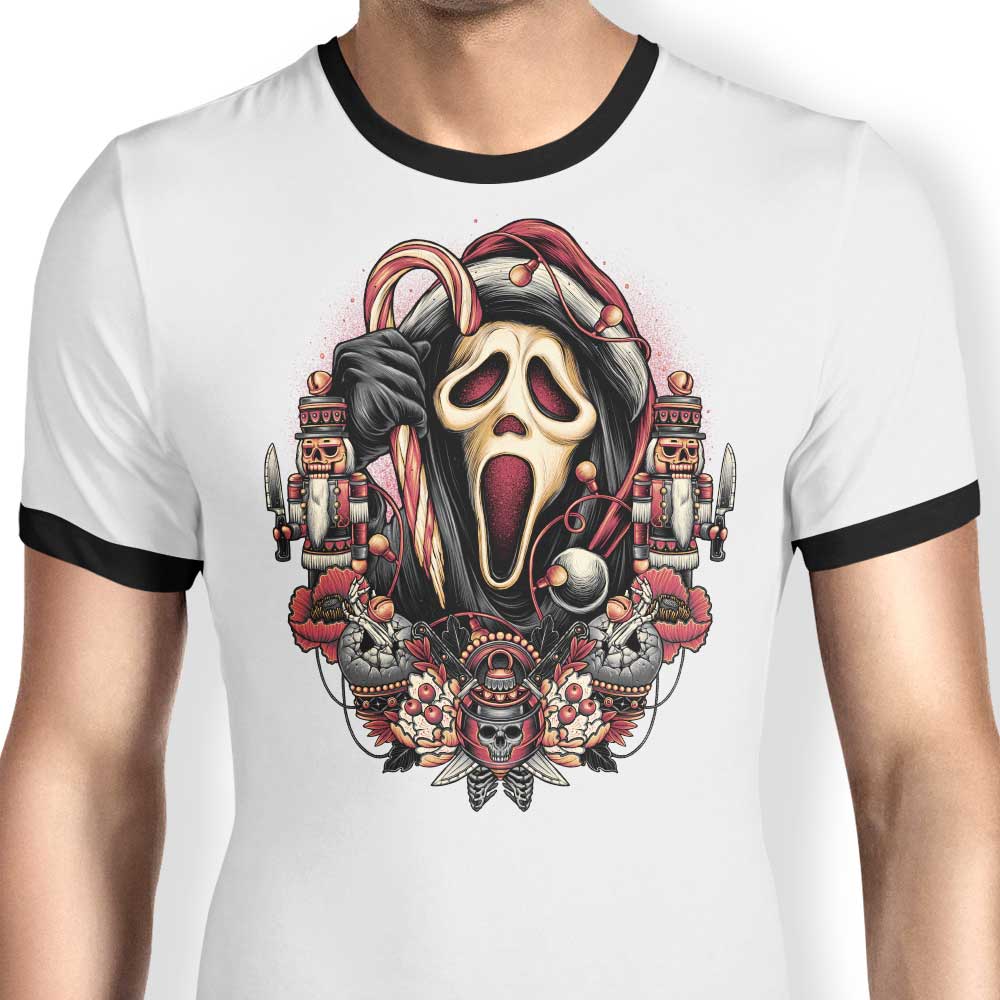 Holidays at Woodsboro Ringer - Adult & Kids T-Shirts, Sweatshirts & Hoodies apparel design preview 1