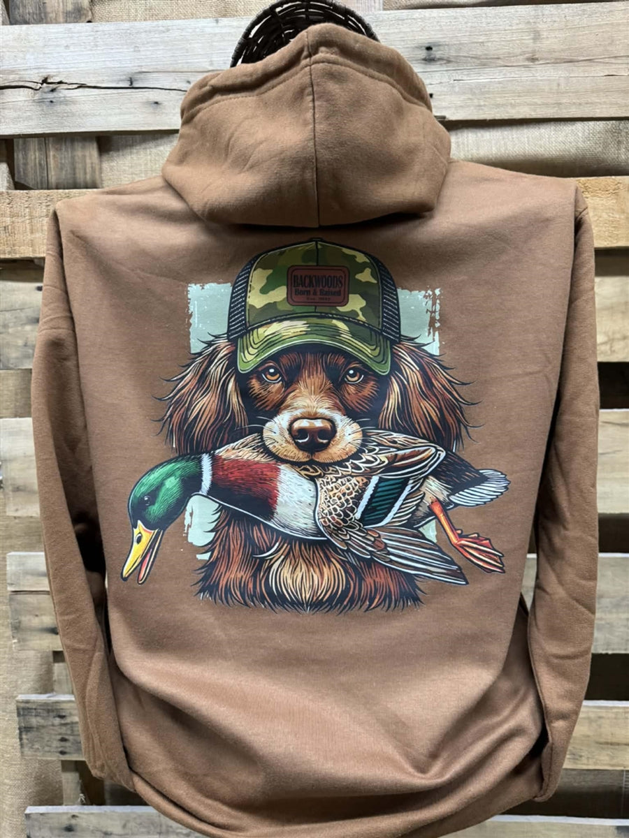 Backwoods Boykin Spaniel Dog with Duck Hunt - Adult & Kids T-Shirts, Sweatshirts & Hoodies apparel design preview 1