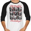 Horrific Holidays 3/4 Sleeve Raglan - Adult & Kids T-Shirts, Sweatshirts & Hoodies apparel design preview 1