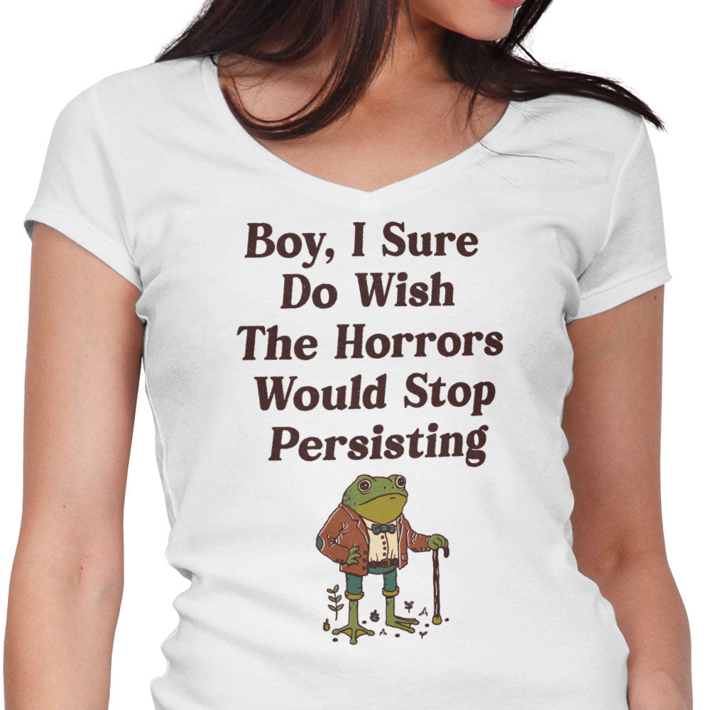 Horrors are Still Persisting Women's V-Neck - Adult & Kids T-Shirts, Sweatshirts & Hoodies apparel design preview 1