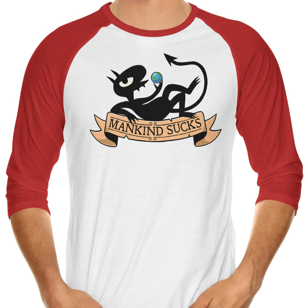 Humanity Sucks 3/4 Sleeve Raglan - Adult & Kids T-Shirts, Sweatshirts & Hoodies apparel design preview 1