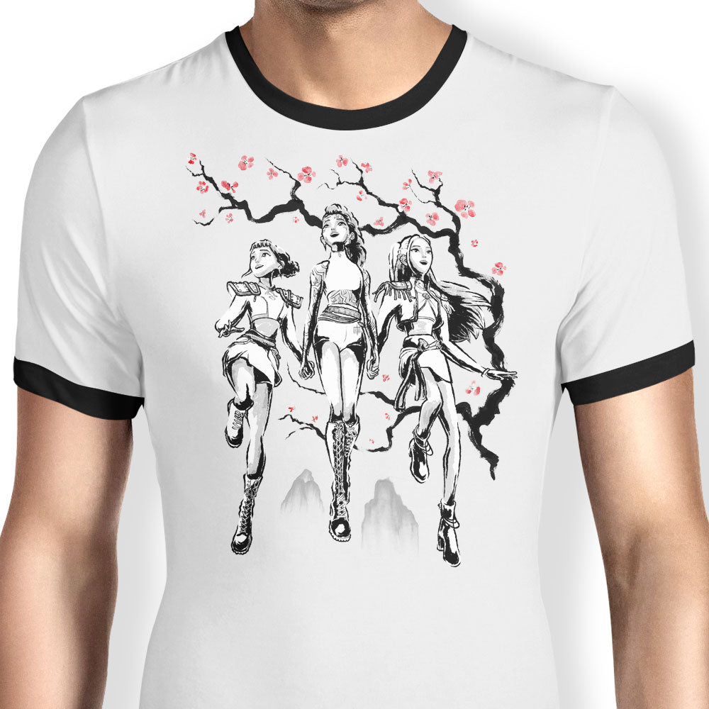 Hunter Harmony Sumi-e Ringer - Adult & Kids T-Shirts, Sweatshirts & Hoodies apparel design preview 1