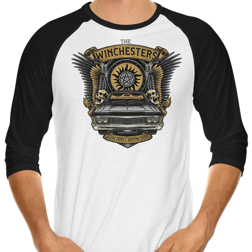 Hunting Things Emblem 3/4 Sleeve Raglan - Adult & Kids T-Shirts, Sweatshirts & Hoodies apparel design preview 1