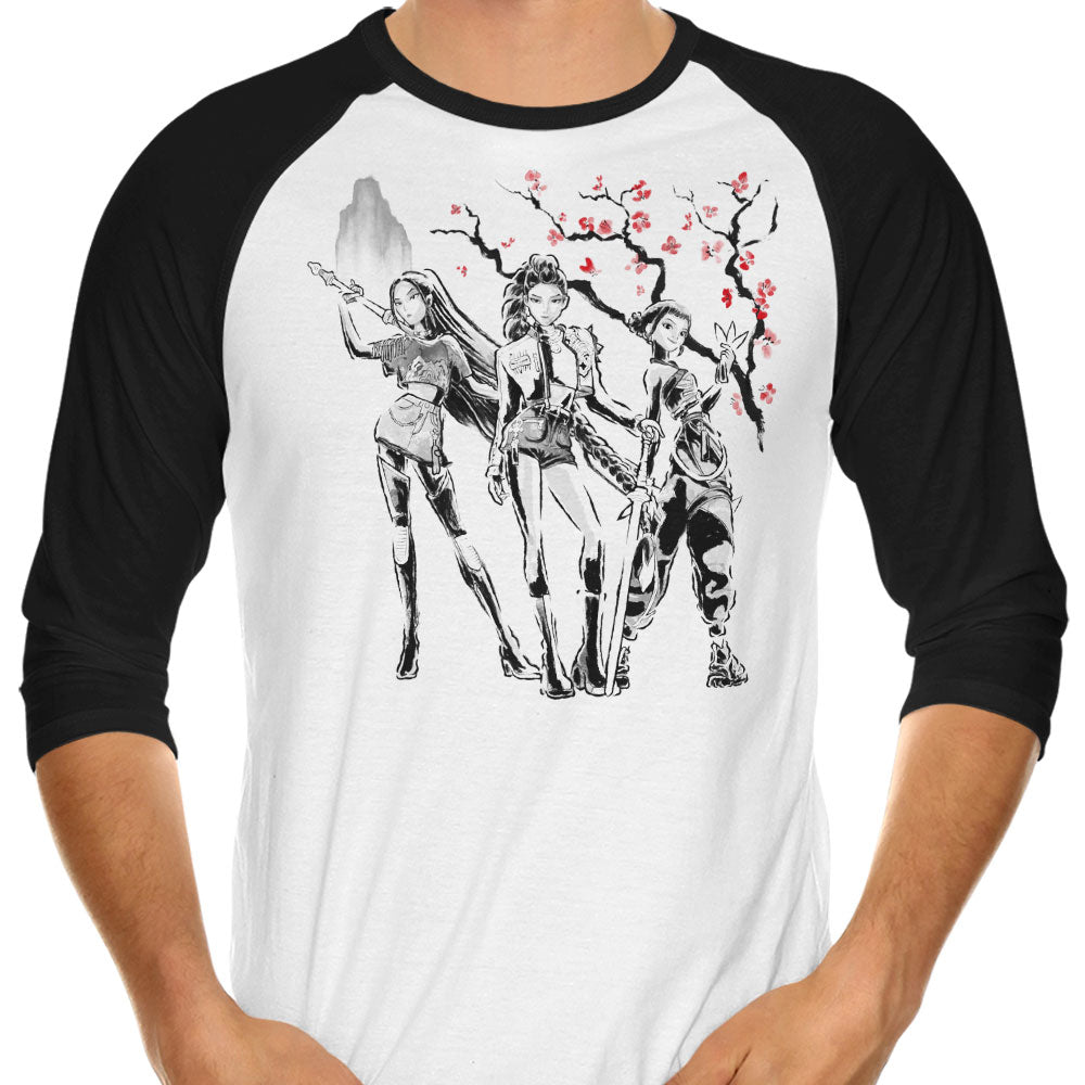 Huntrix Sumi-e 3/4 Sleeve Raglan - Adult & Kids T-Shirts, Sweatshirts & Hoodies apparel design preview 1