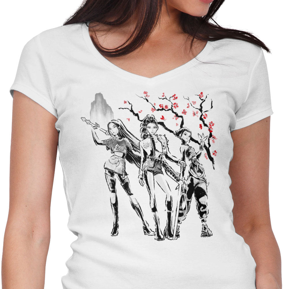 Huntrix Sumi-e Women's V-Neck - Adult & Kids T-Shirts, Sweatshirts & Hoodies apparel design preview 1