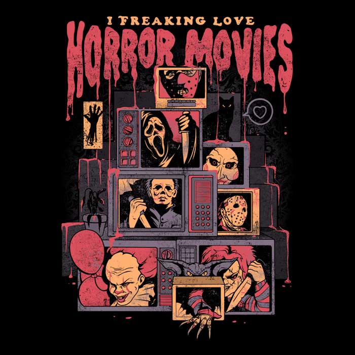 I Freaking Love Horror Movies Women's V-Neck - Adult & Kids T-Shirts, Sweatshirts & Hoodies apparel design preview 2