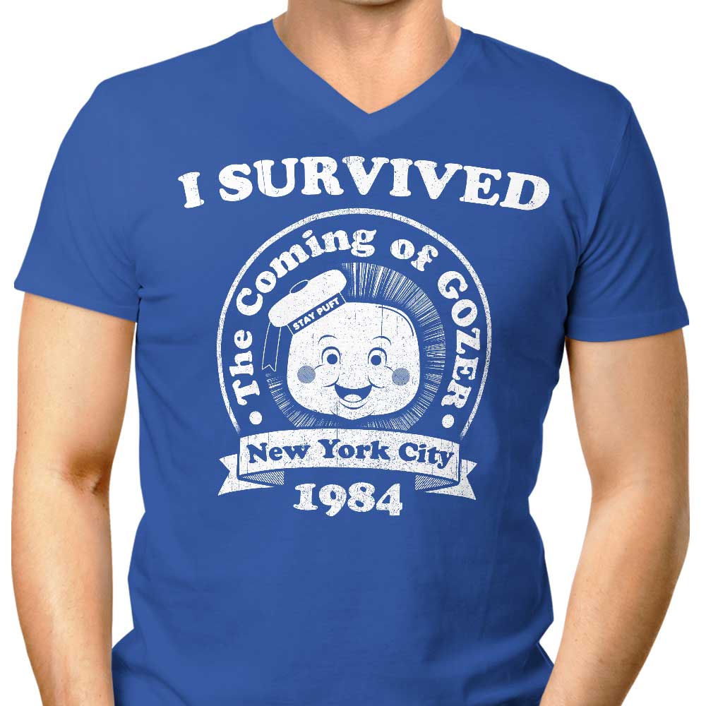 I Survived Gozer Men's V-Neck - Adult & Kids T-Shirts, Sweatshirts & Hoodies apparel design preview 1