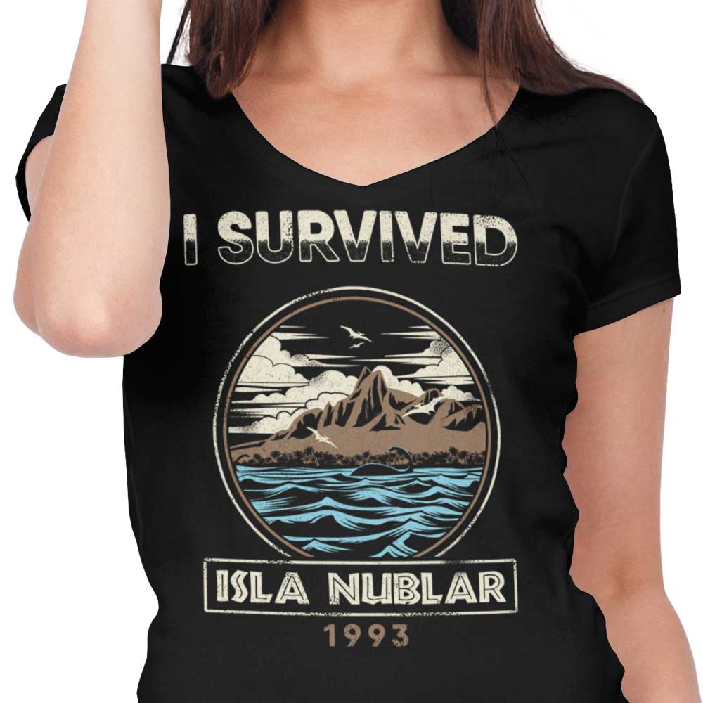I Survived Isla Nublar Women's V-Neck - Adult & Kids T-Shirts, Sweatshirts & Hoodies apparel design preview 2