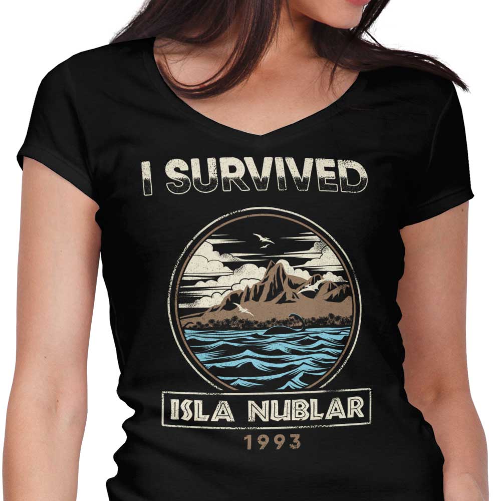 I Survived Isla Nublar Women's V-Neck - Adult & Kids T-Shirts, Sweatshirts & Hoodies apparel design preview 1