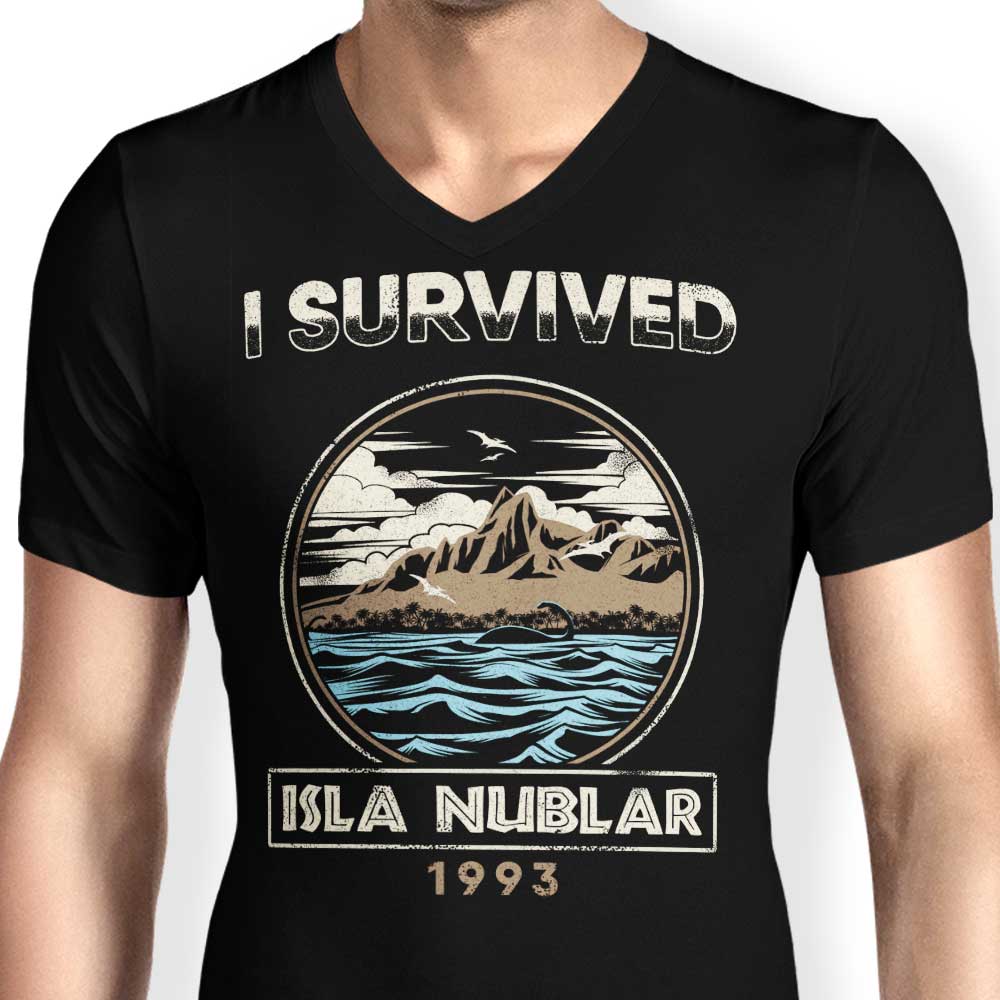 I Survived Isla Nublar Men's V-Neck - Adult & Kids T-Shirts, Sweatshirts & Hoodies apparel design preview 2