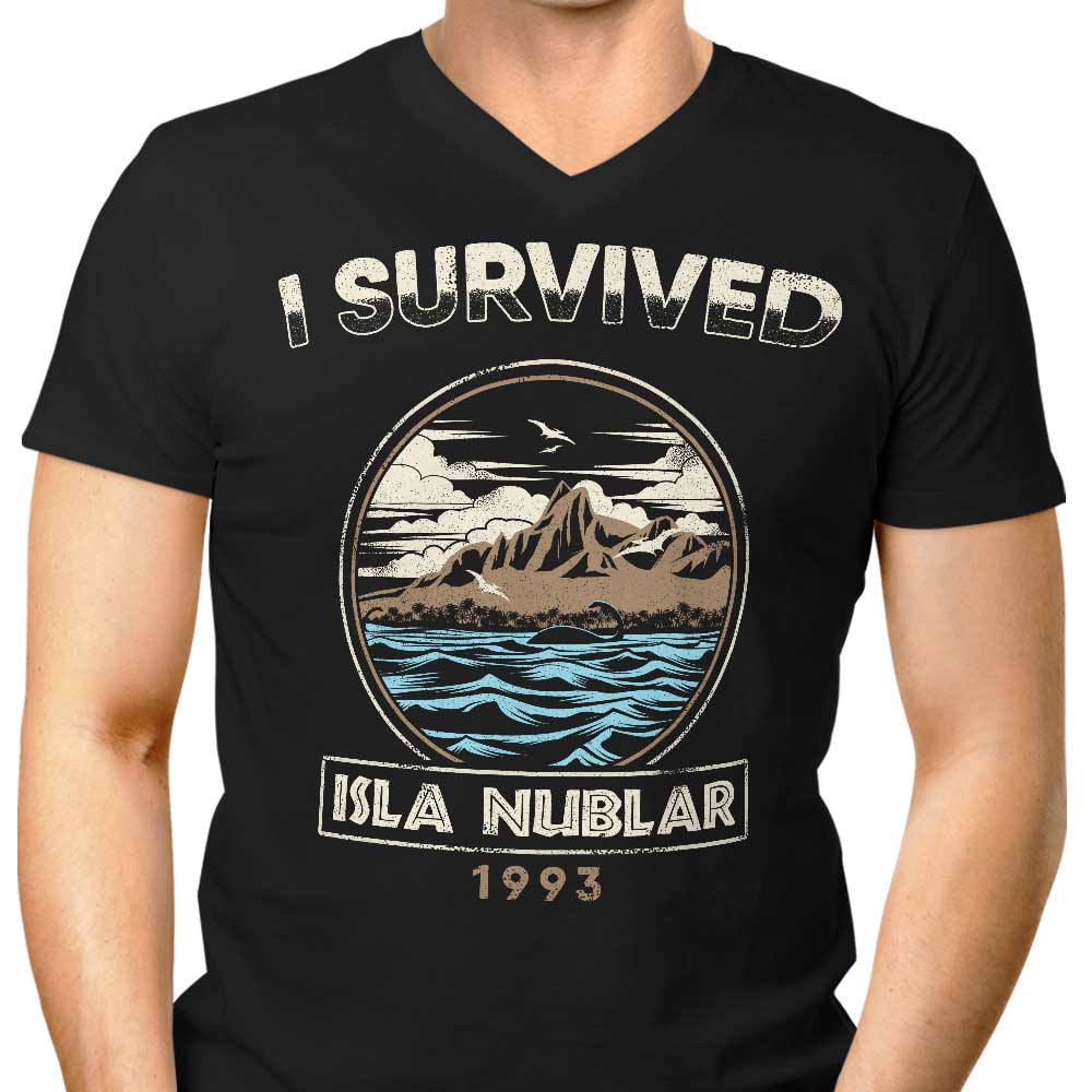 I Survived Isla Nublar Men's V-Neck - Adult & Kids T-Shirts, Sweatshirts & Hoodies apparel design preview 1