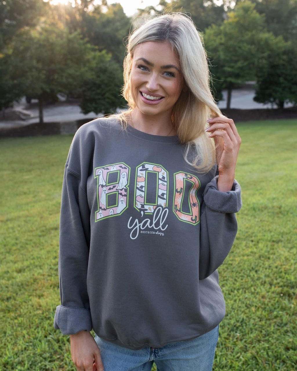 Southernology Boo Y'all Pattern Fall Crewneck - Adult & Kids T-Shirts, Sweatshirts & Hoodies apparel design preview 2