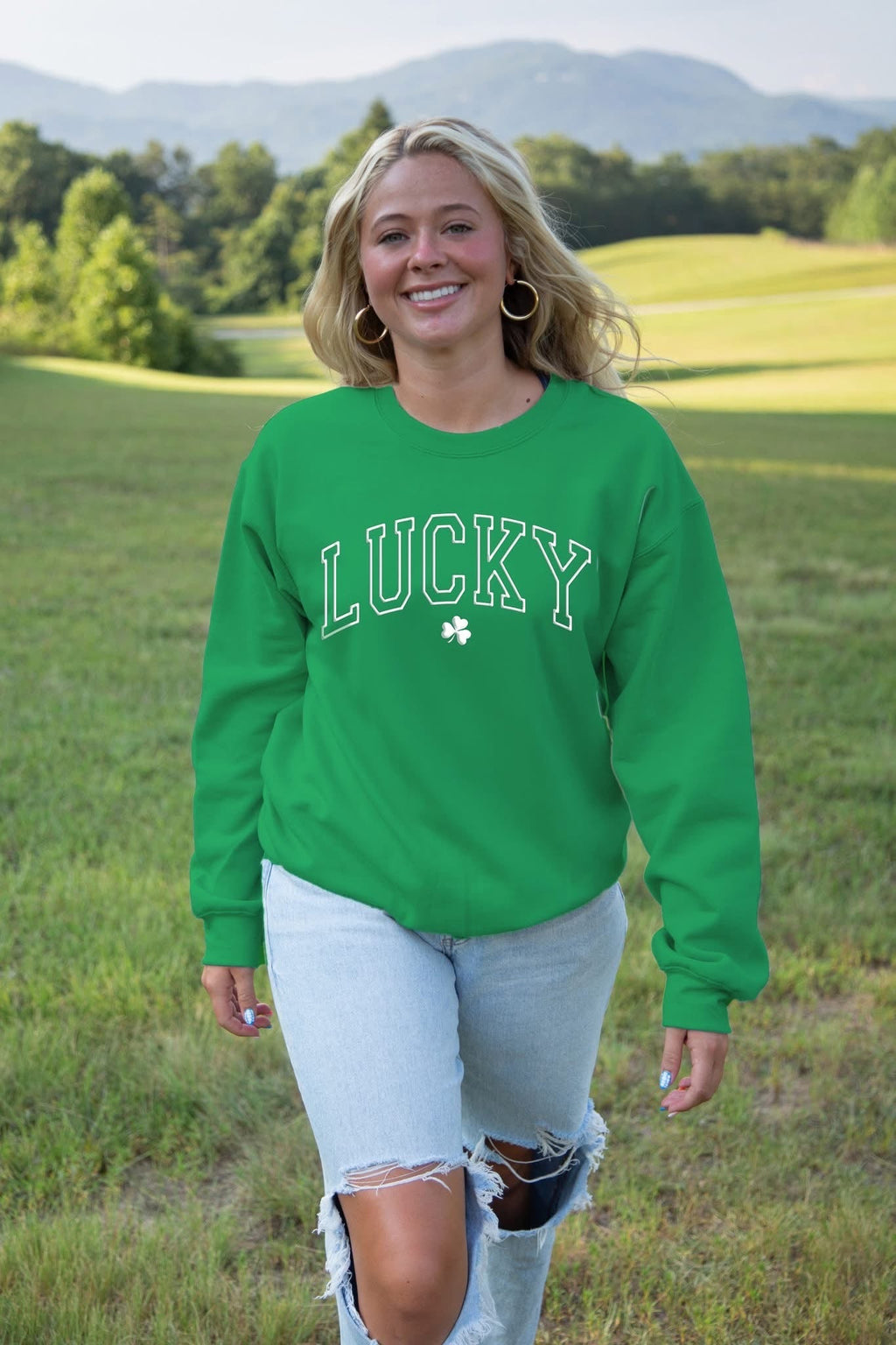 Southernology Lucky Irish Varsity Puff Crew - Adult & Kids T-Shirts, Sweatshirts & Hoodies apparel design preview 1