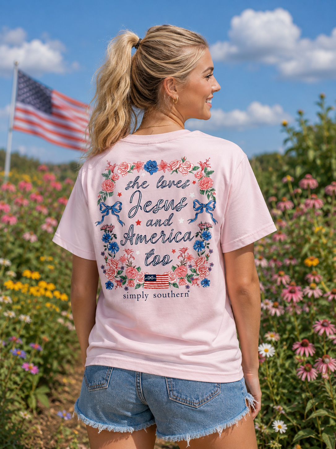 Simply Southern USA Jesus Peony - Adult & Kids T-Shirts, Sweatshirts & Hoodies apparel design preview 1