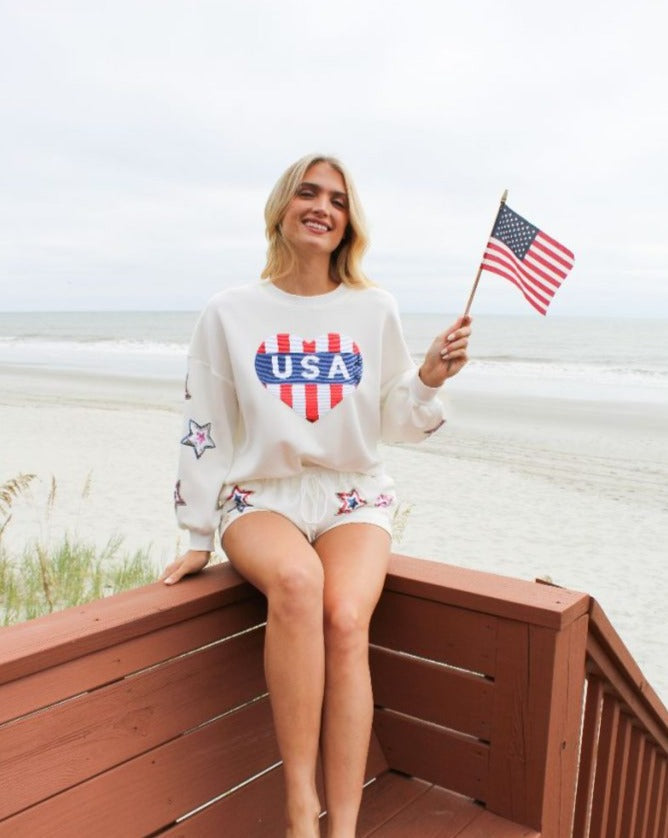 Simply Southern USA Sequins Shorts Sweater Set - Adult & Kids T-Shirts, Sweatshirts & Hoodies apparel design preview 1