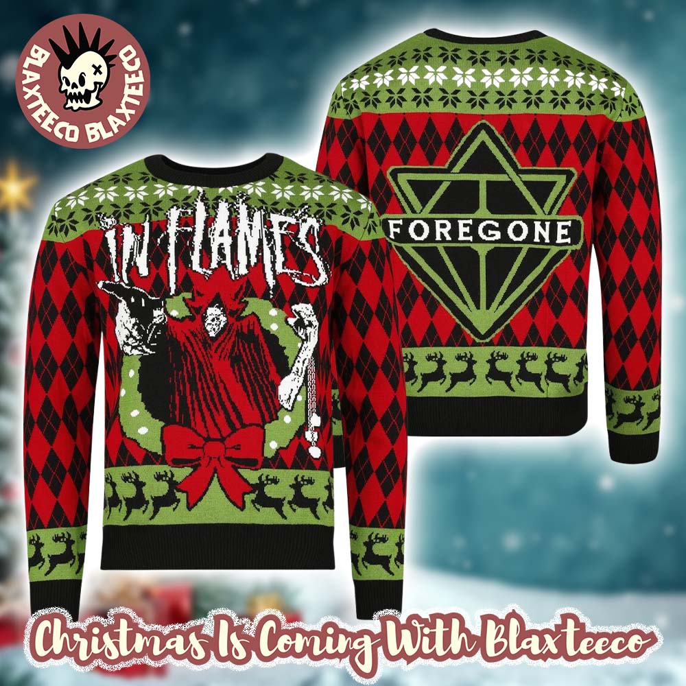 In Flames Foregone Xmas Wreath 2025 Knitted Red And Green Holiday Ugly Christmas Sweater Jumper product image