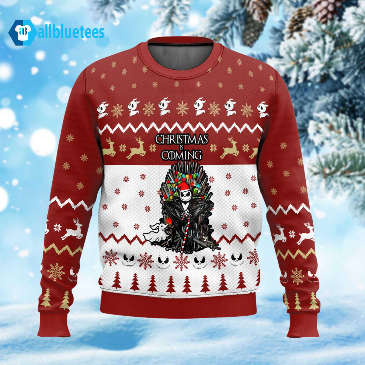Jack Skellington Christmas Is Coming Ugly Sweater product image