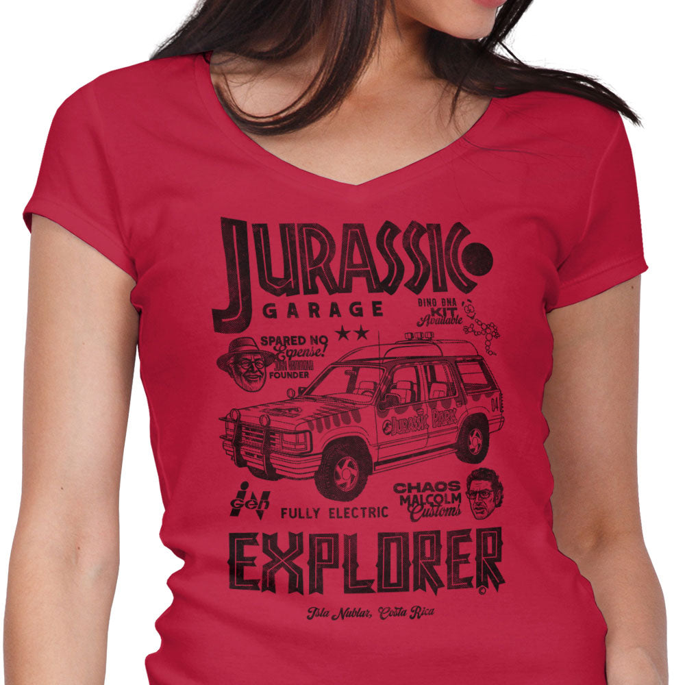 Jurassic Explorer Women's V-Neck - Adult & Kids T-Shirts, Sweatshirts & Hoodies apparel design preview 1