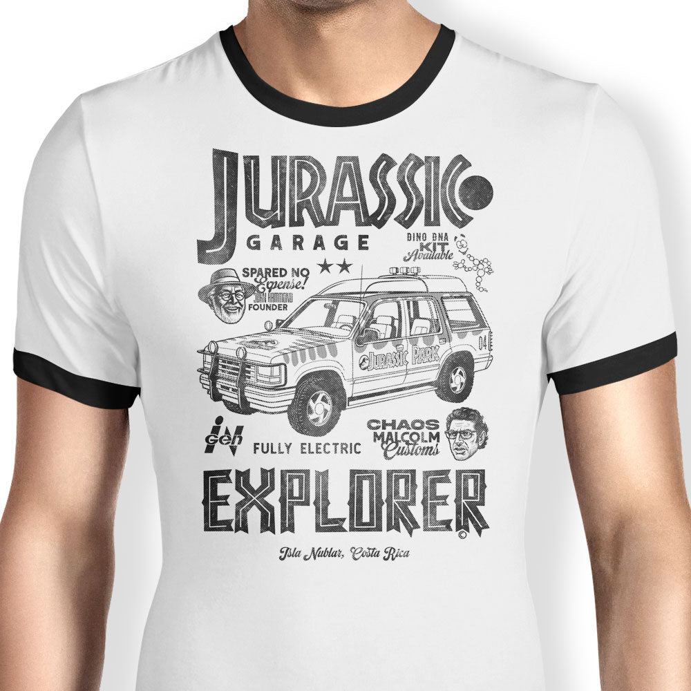 Jurassic Explorer Ringer - Adult & Kids T-Shirts, Sweatshirts & Hoodies apparel design preview 1