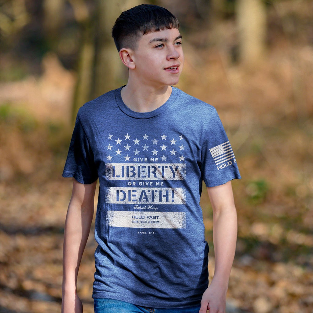 Hold Fast Give Me Liberty or Death USA American Flag - Adult & Kids T-Shirts, Sweatshirts & Hoodies apparel design preview 2